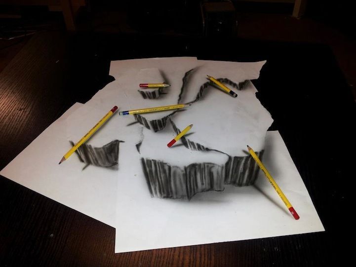 Трехмерные рисунки, сделанные карандашом
