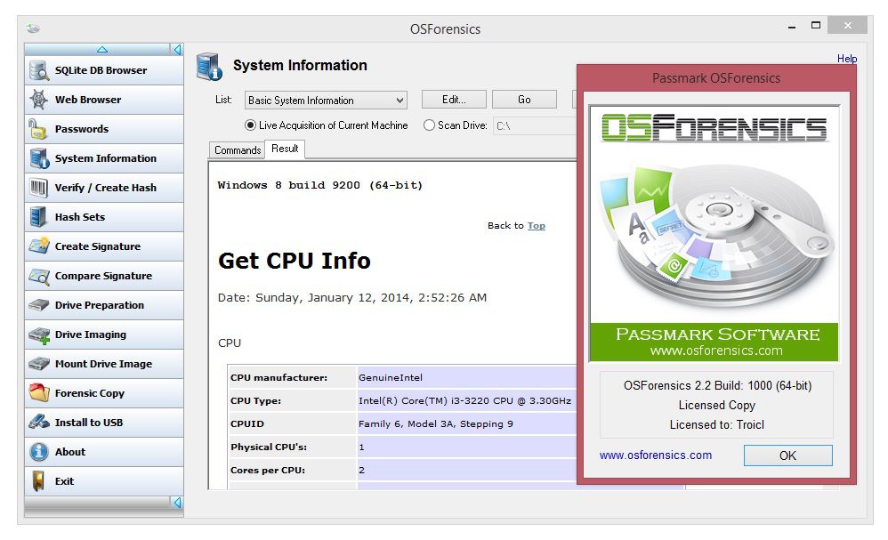نرم افزار اطلاعات سیستم OSForensics 3.1.1004