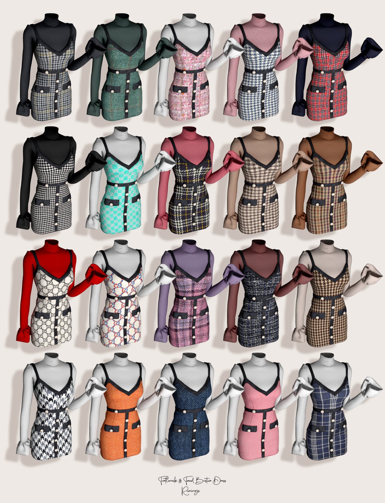Платье Turtleneck & Tweed Bustier Dress от RIMINGS для Симс 4