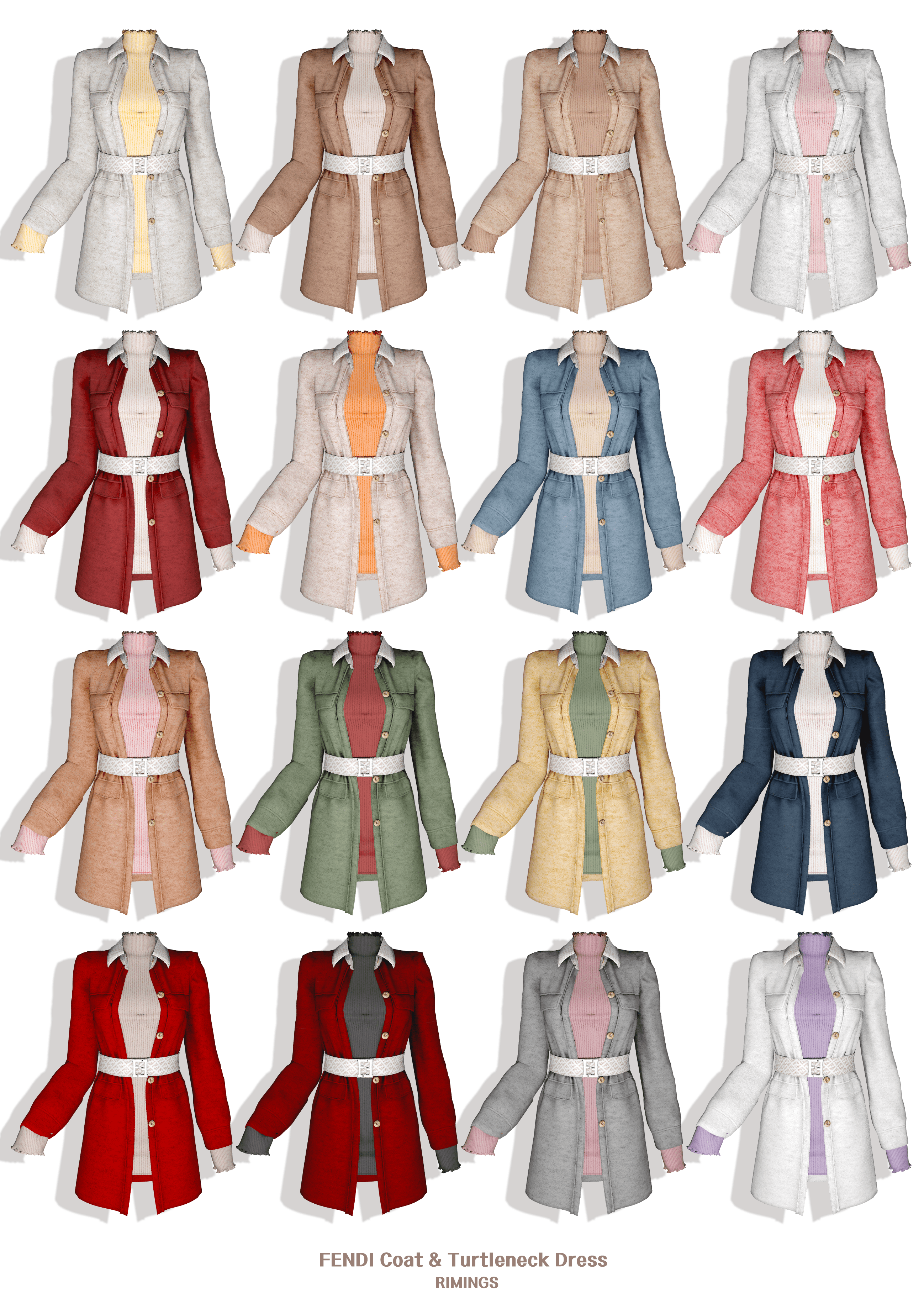 Пальто FENDI Coat & Turtleneck Dress от RIMINGS для Симс 4
