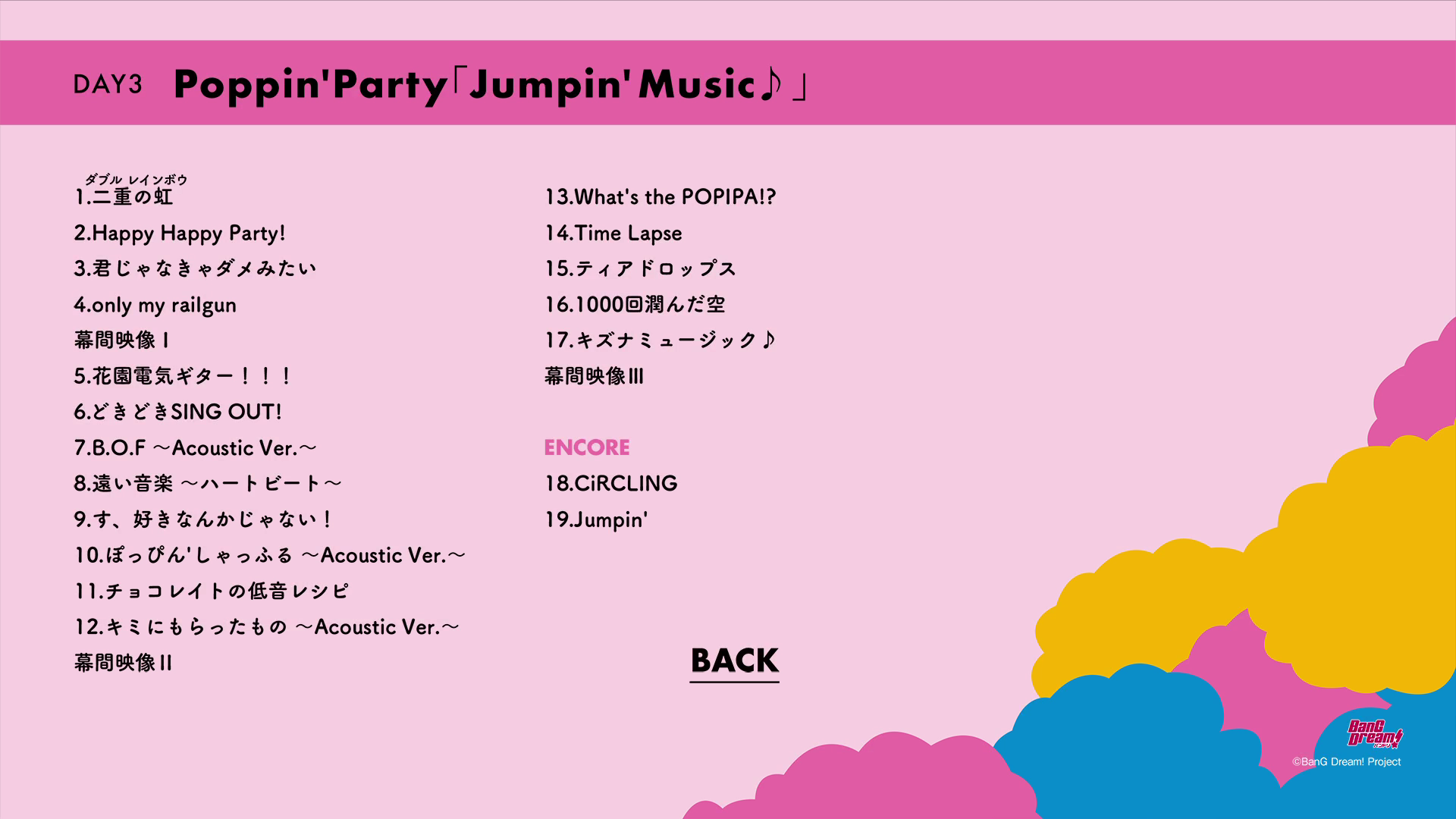 BanG Dream! - 7th Live Day 3 Poppin'Party ''Jumpin' Music'' (2020) (Blu-Ray) (JPOP.ru) menu 2.png