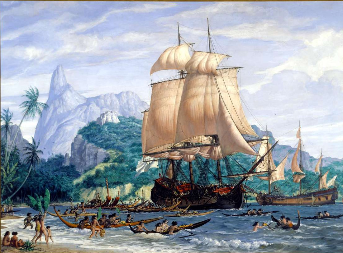Прибытие кораблей Бугенвиля на Таити, Gustave Alaux 02.jpg