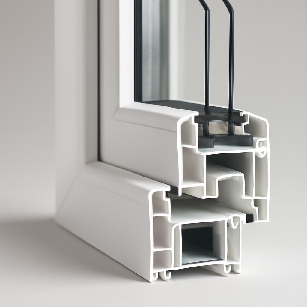 Срез многокамерного ПВХ профиля для пластикового окна