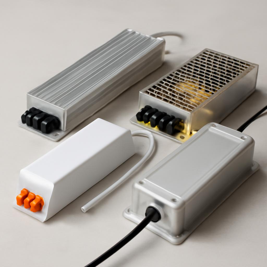 Различные типы корпусов блоков питания для светодиодных лент