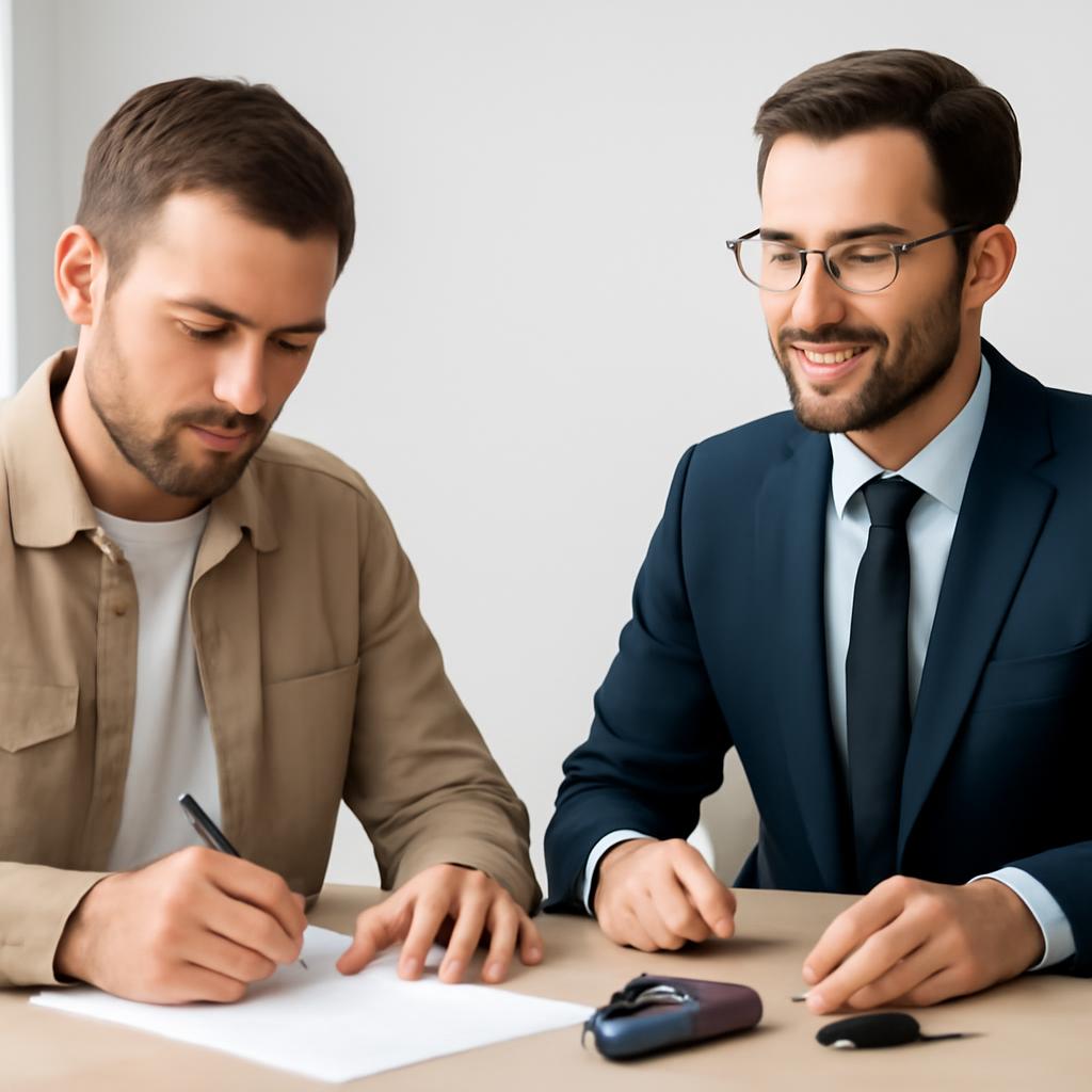 Подписание договора купли-продажи автомобиля в офисе компании
