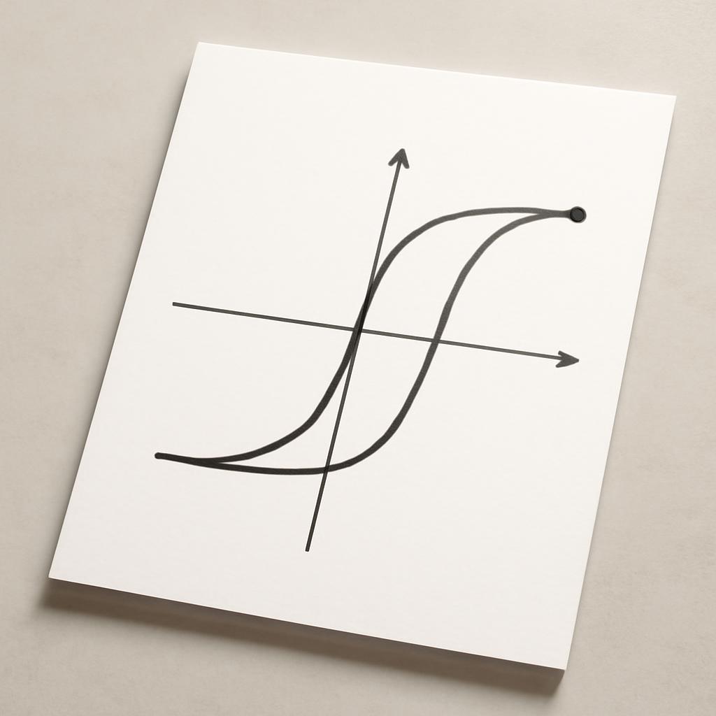 График петли гистерезиса ферритового сердечника, показывающий точку насыщения