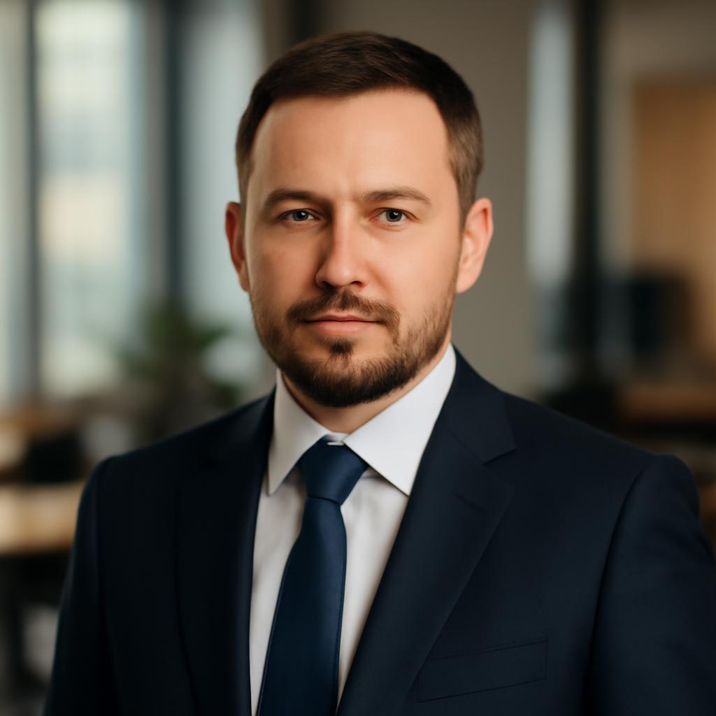 Дмитрий Козлов — портрет автора в деловом стиле с фоном офиса