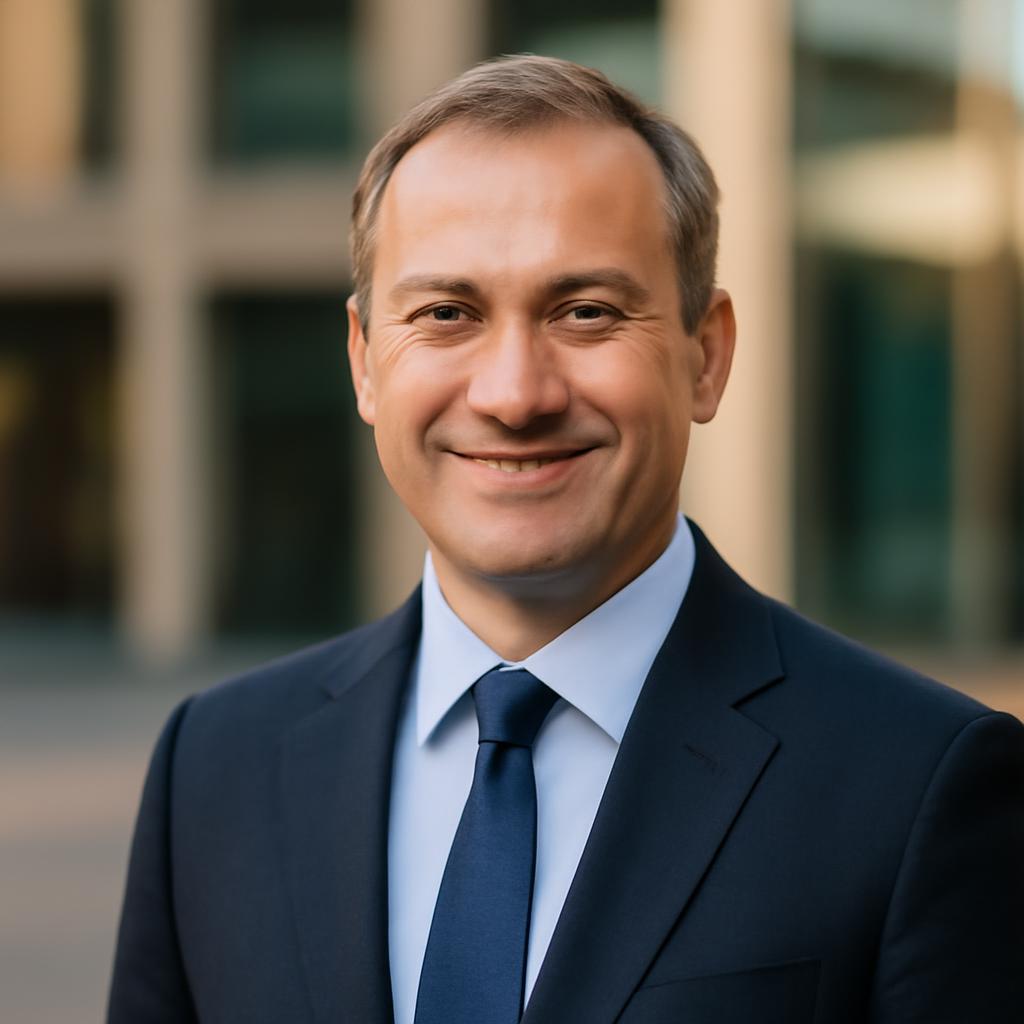 Дмитрий Козлов — фото эксперта в деловом костюме на фоне офиса, улыбающийся, средний возраст