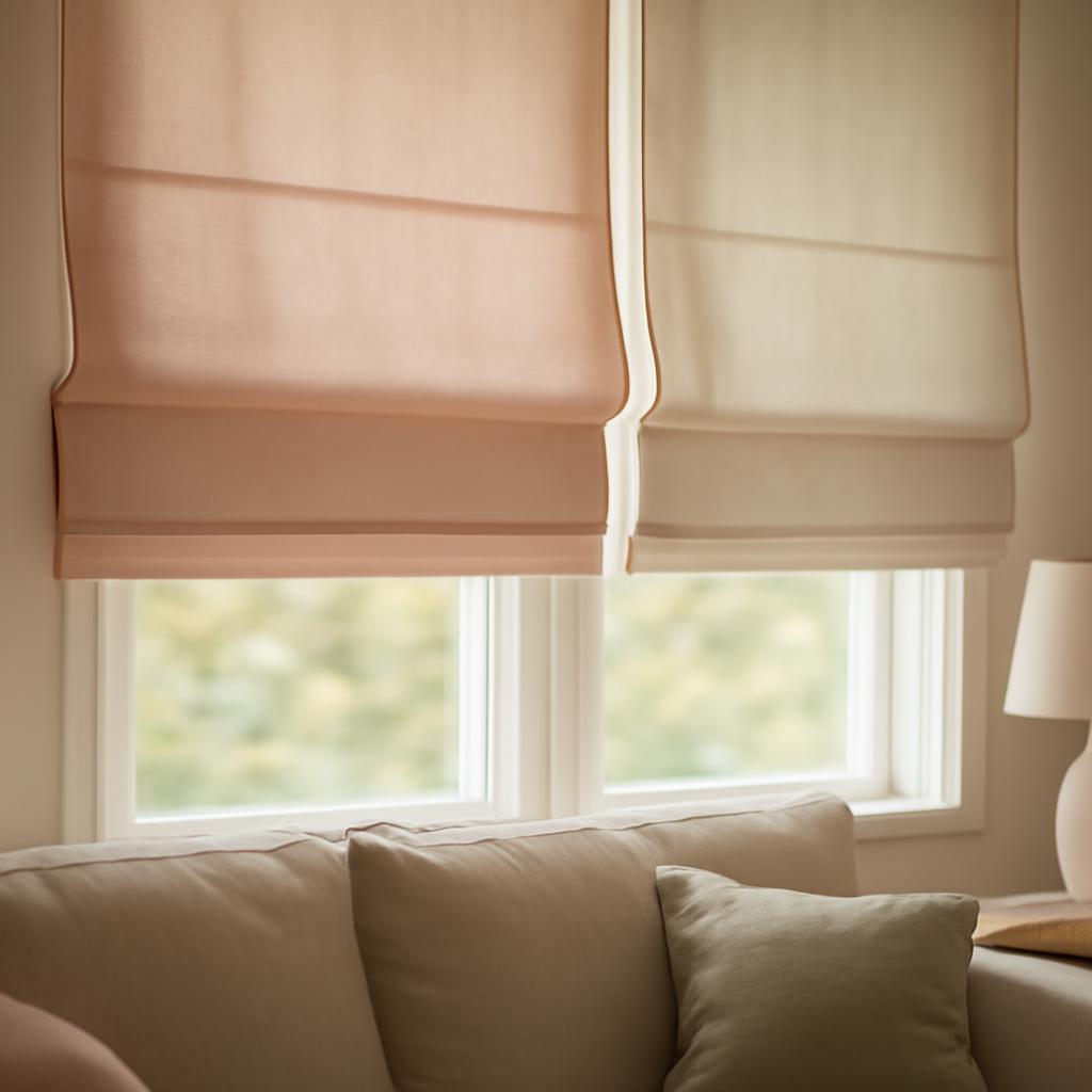 Модные римские шторы в пастельных тонах в гостиной