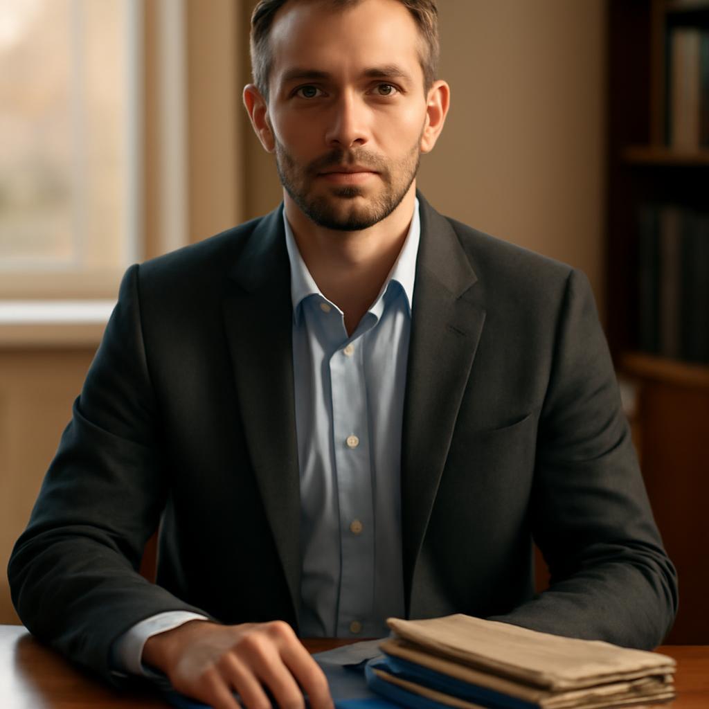 Дмитрий Соколов — портрет консультанта в рабочем кабинете с образцами тканей