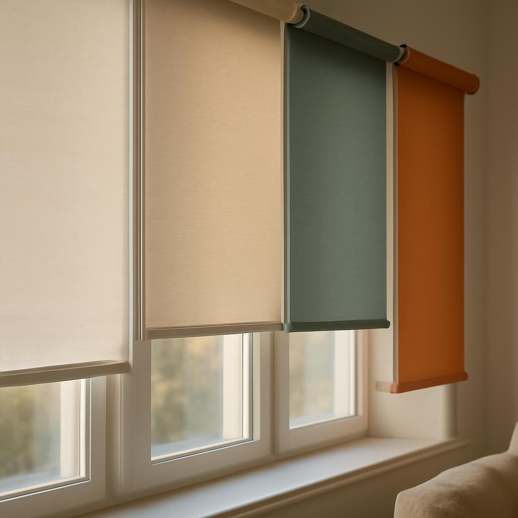 Рулонные шторы различных цветов в современном интерьере
