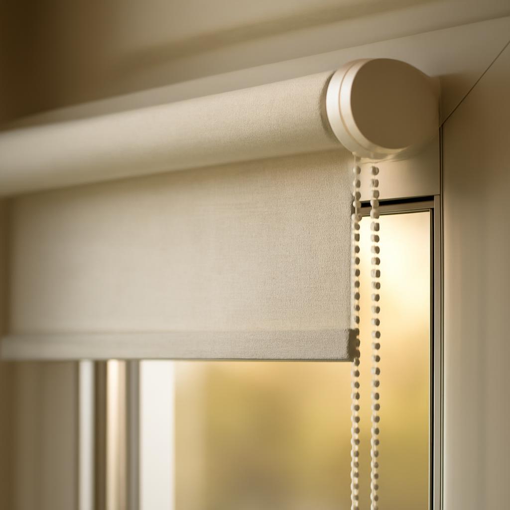 Схематическое изображение конструкции кассетных рулонных штор на пластиковом окне