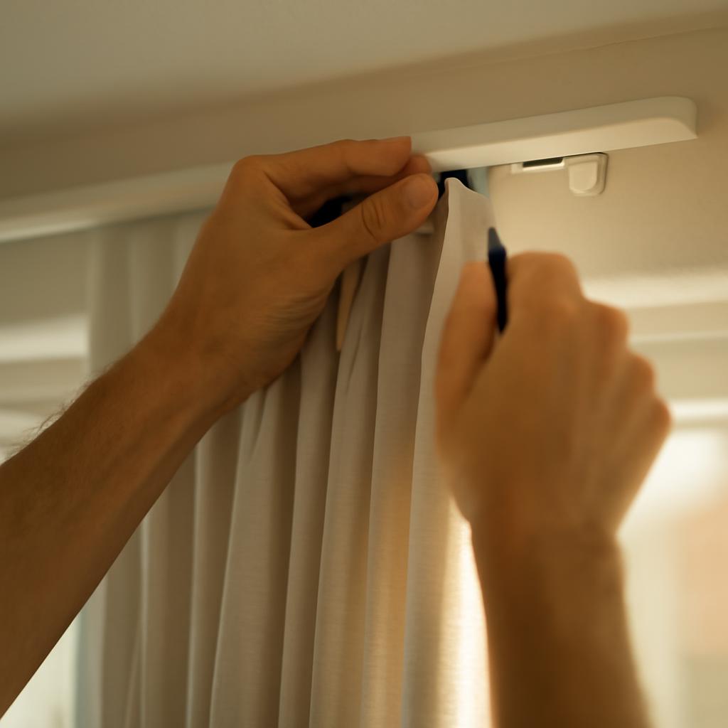 Монтаж карниза для штор со складками в комнате