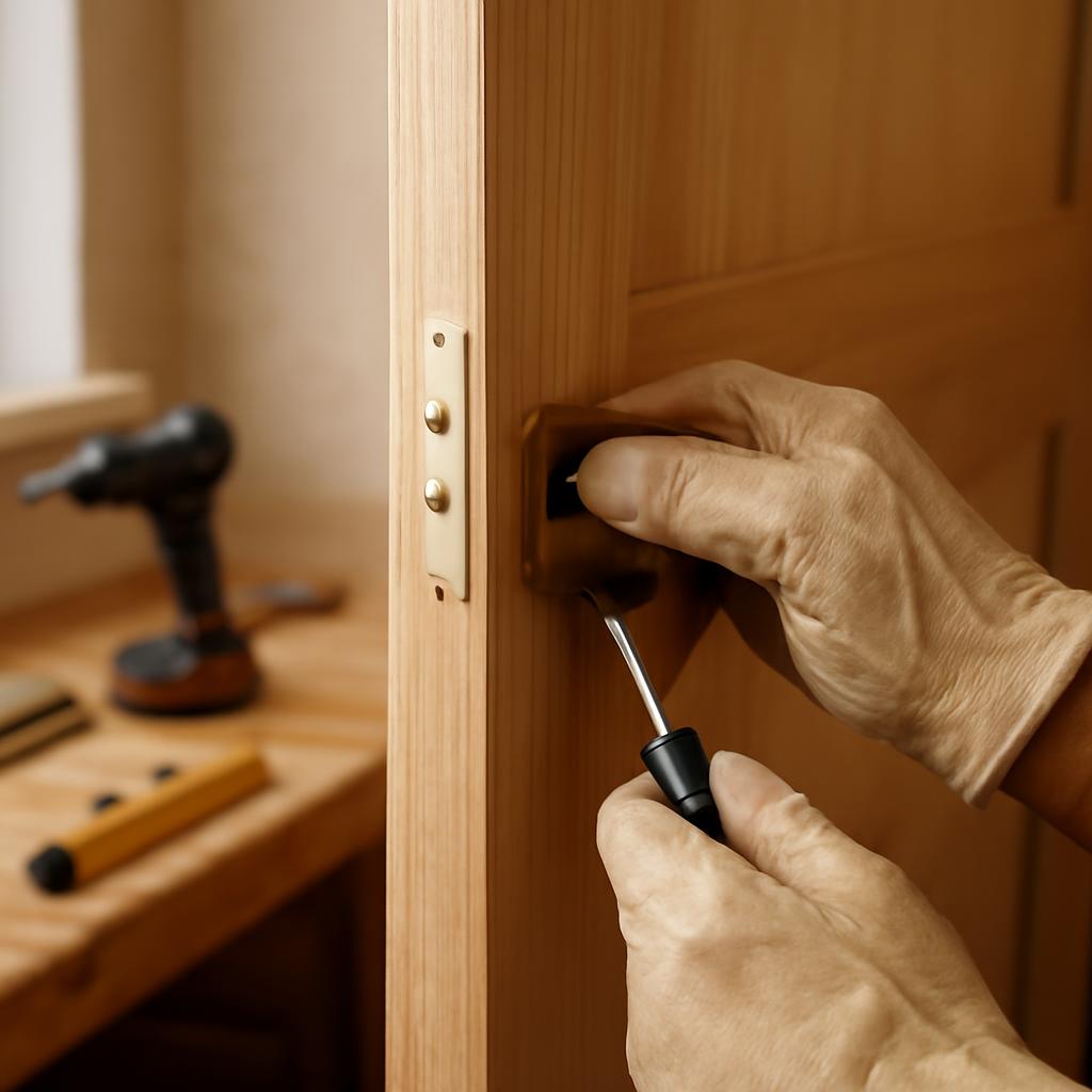 Навешивание дверного полотна на петли в коробке