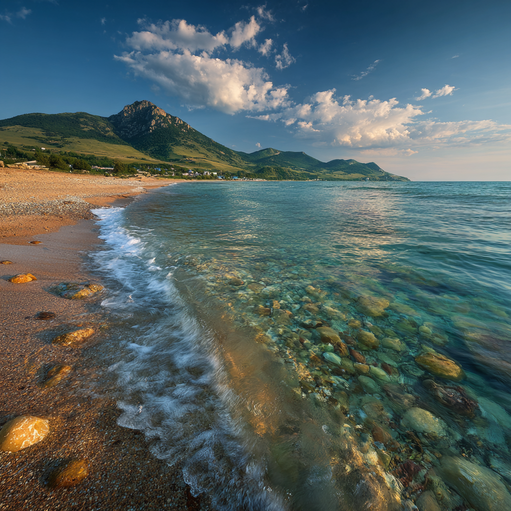 Пляж в Лазаревском с чистой прозрачной водой