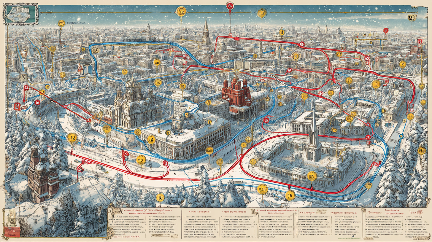 Карта маршрутов троллейбусов в российском городе с отметками рекламных зон