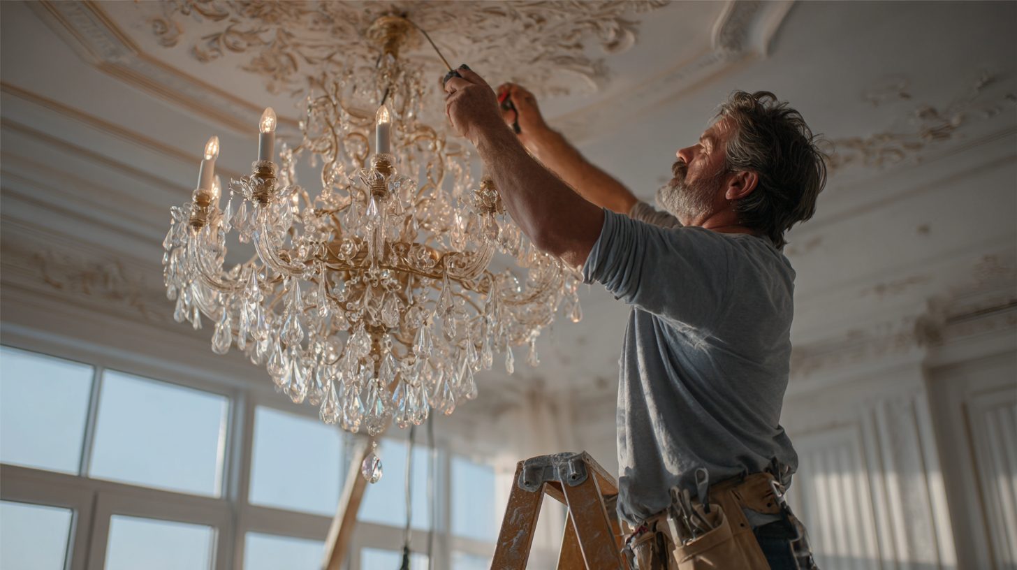 Процесс монтажа люстры на потолок