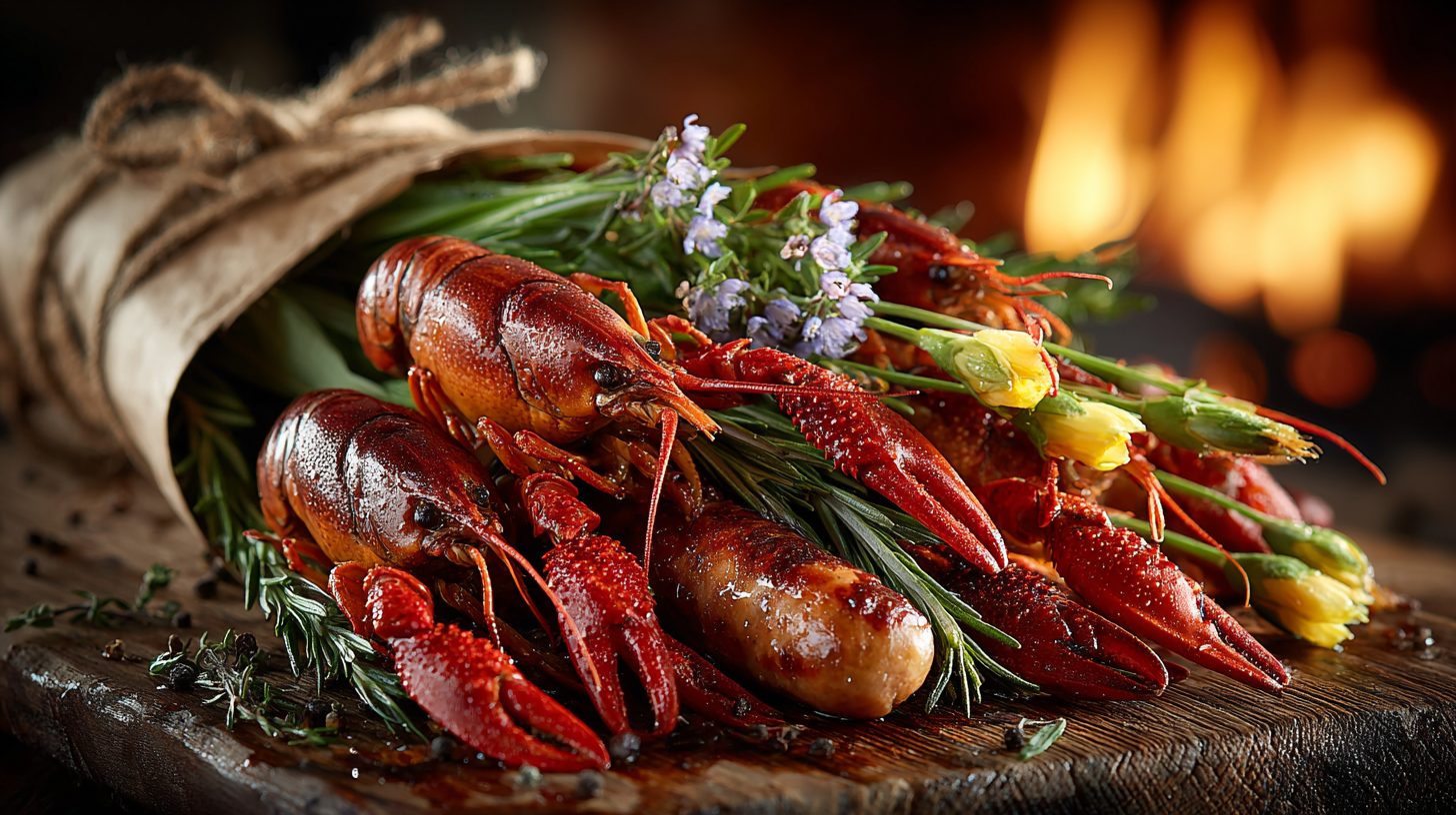 Букет с раками и колбасами как съедобный подарок для мужчины