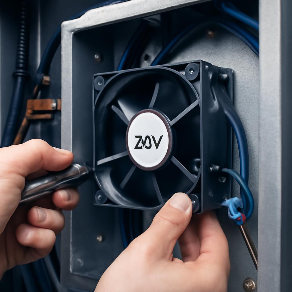 Монтаж осевого вентилятора 24 В в электрощите строительной машины