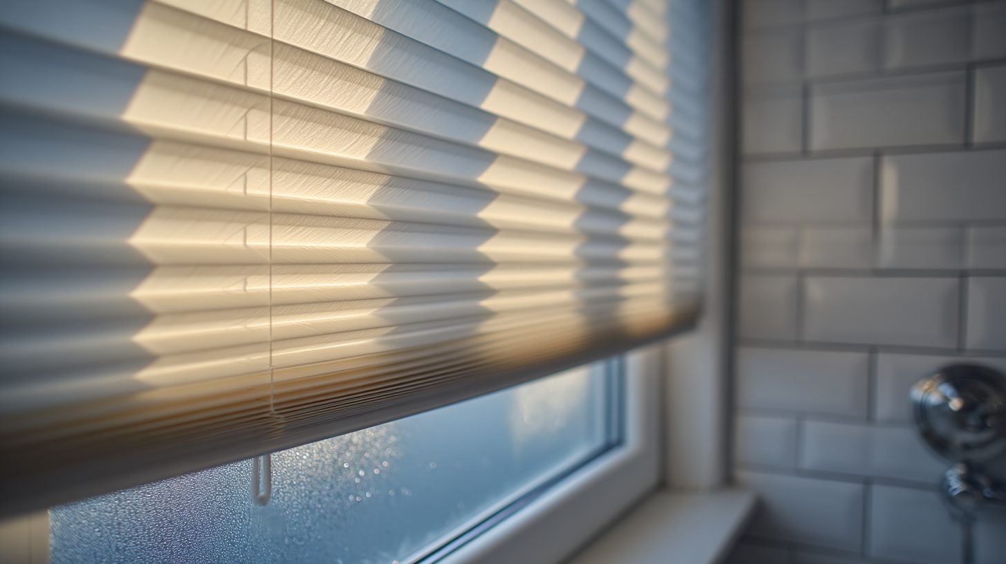 Жалюзи плиссе на окне ванной в российской квартире