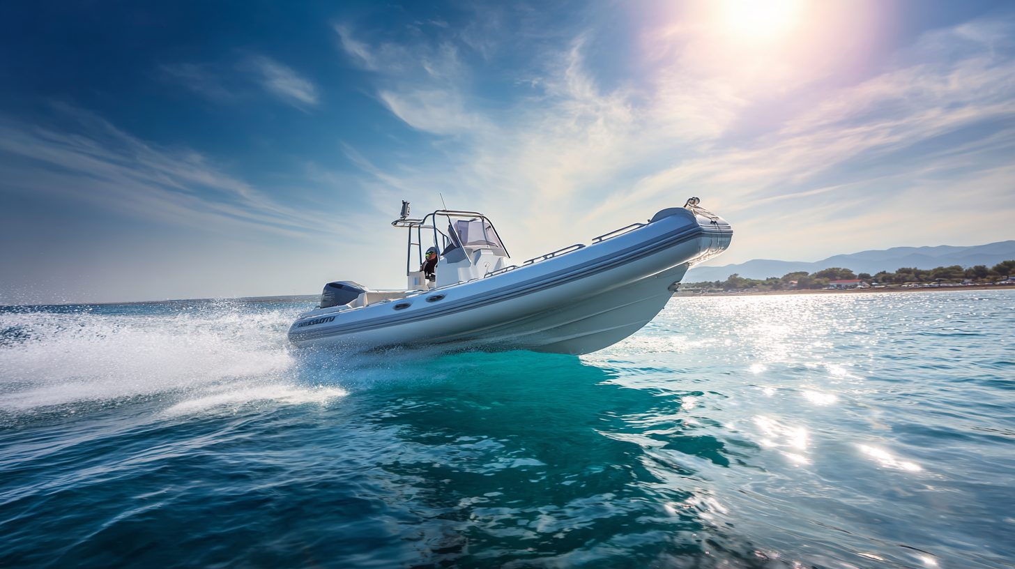 Лодка RIB с установленным подвесным мотором на воде