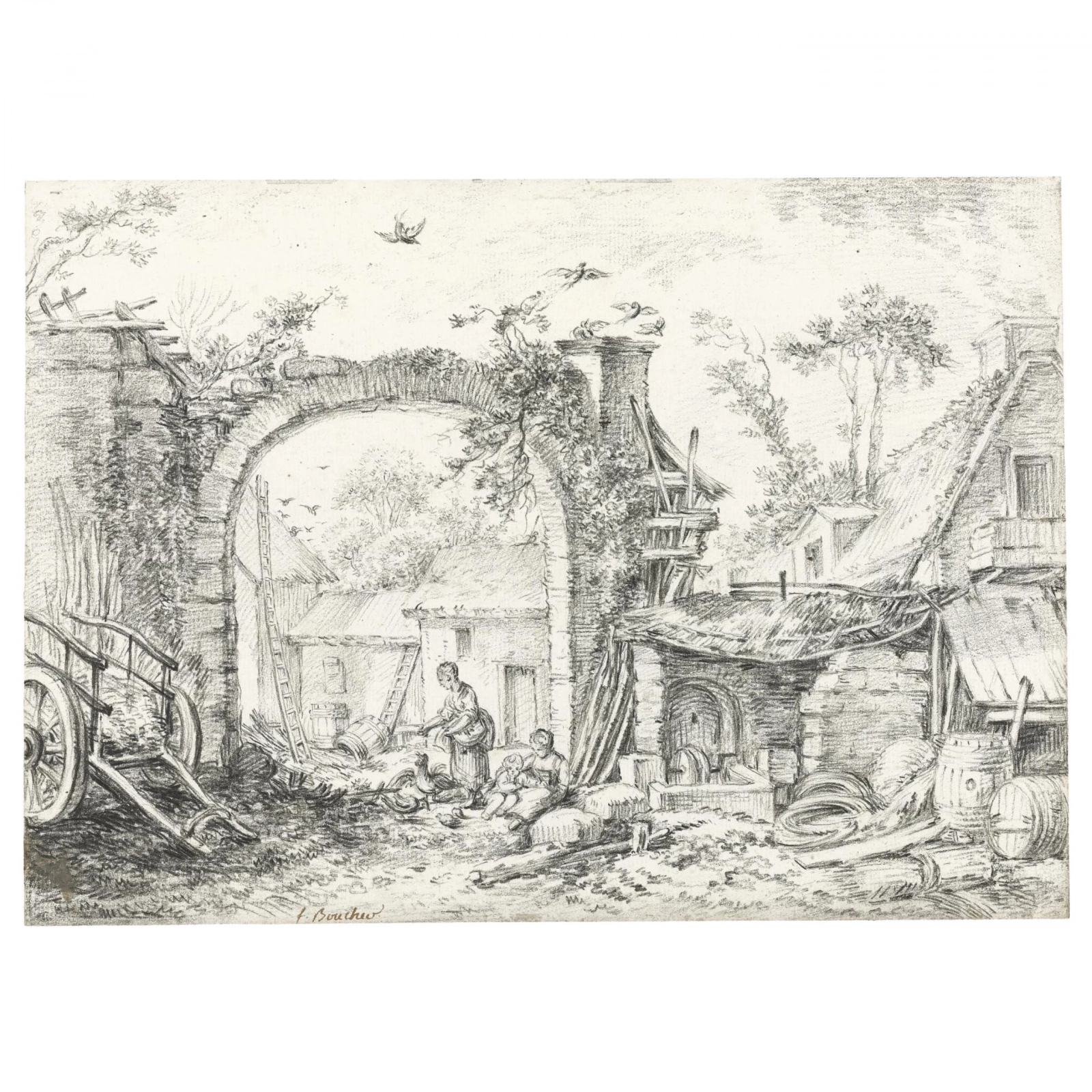 41 Farm courtyard with a girl and chickens.webp