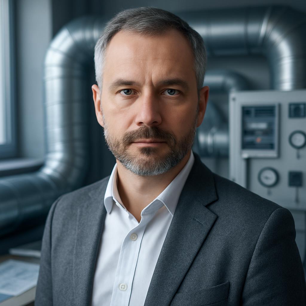 Сергей Волков &mdash; портрет инженера в профессиональной обстановке с элементами климатической техники