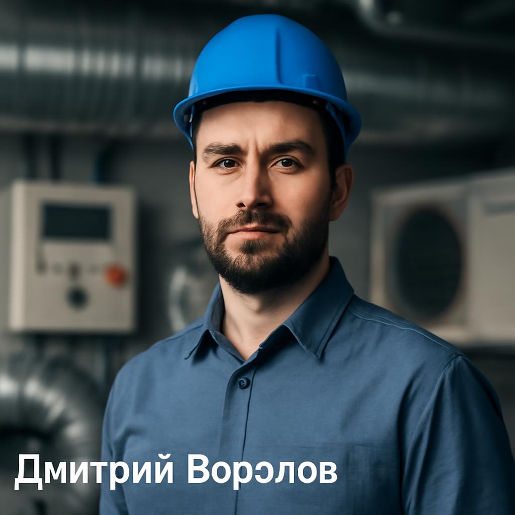 Дмитрий Воронов — портрет инженера в профессиональной обстановке с элементами климатического оборудования