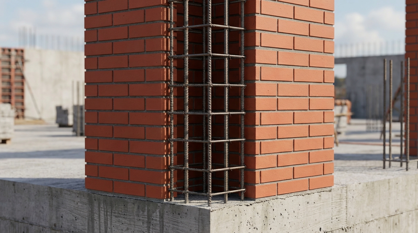 Армирование столба из облицовочного кирпича для повышения устойчивости
