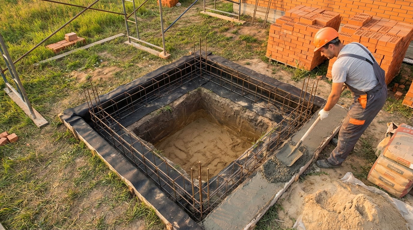 Подготовка основания для кладки столба из облицовочного кирпича