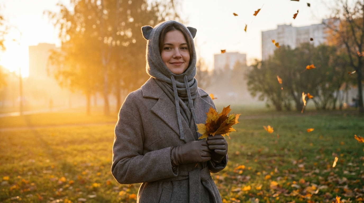 Модель капора Московская осень от Razely в сером цвете