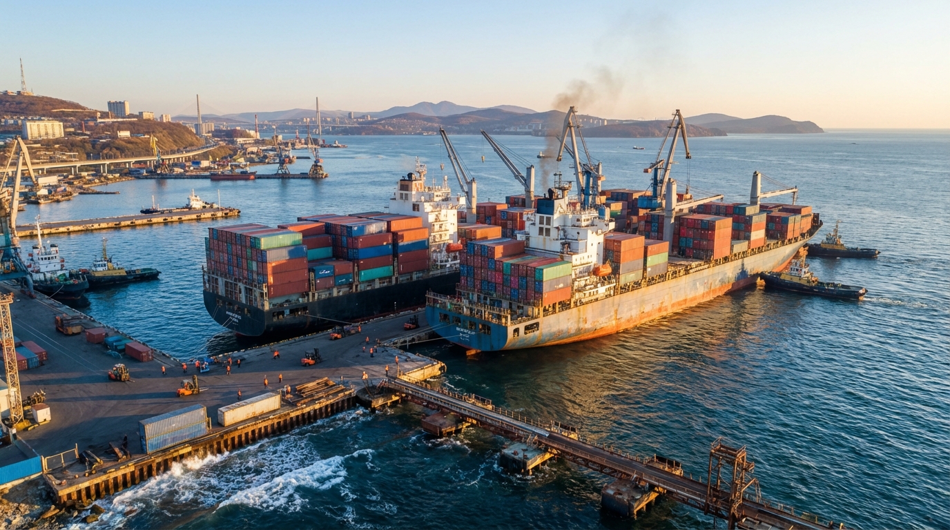 Порт Владивостока с контейнеровозами из Китая