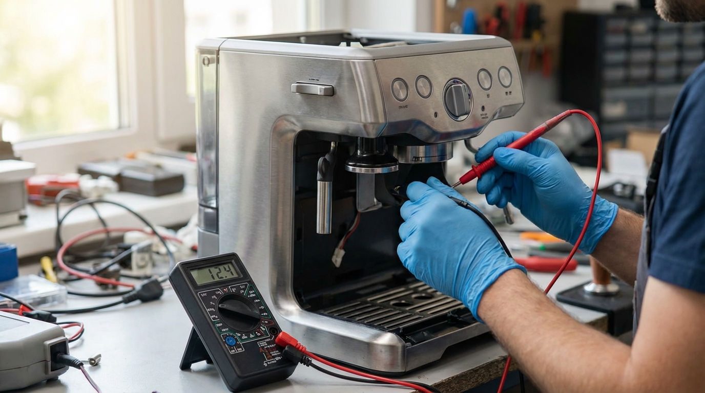 Мультиметр в работе при проверке кофемашины
