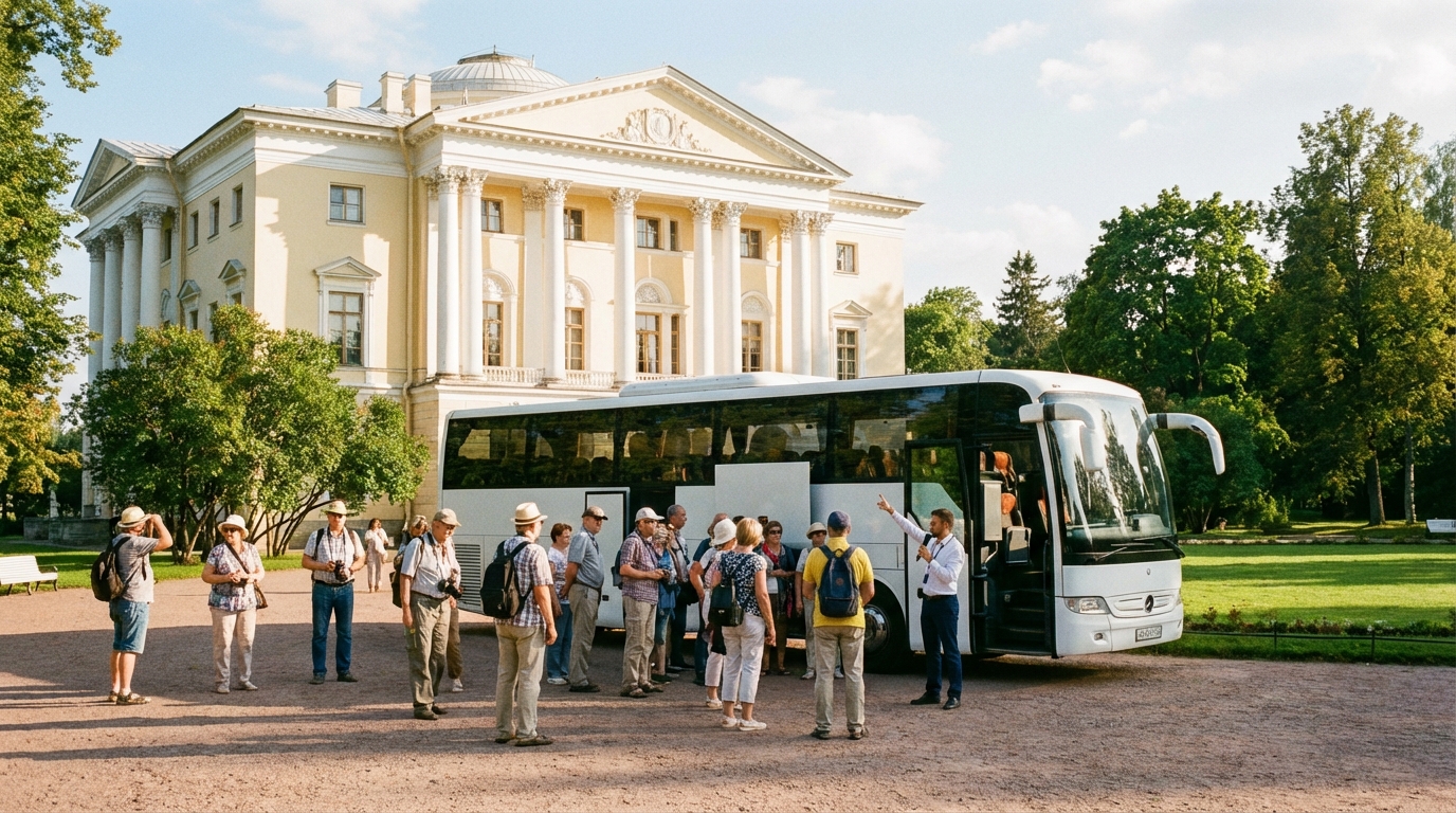Дворец в Павловске во время автобусной экскурсии