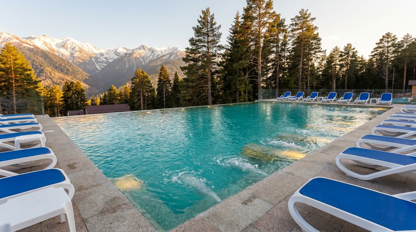 Бассейн в одном из ведущих отелей Архыза с современным оборудованием