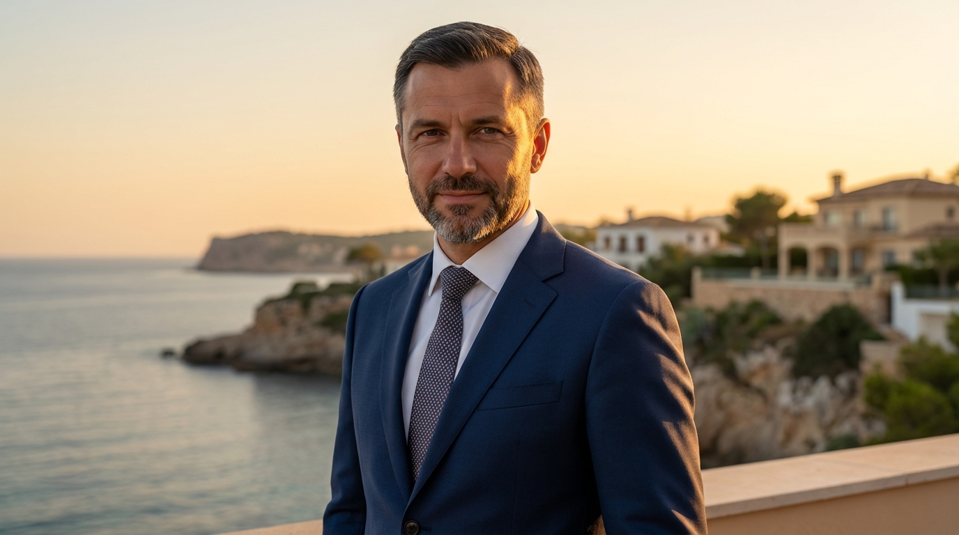 Дмитрий Козлов — портрет эксперта по недвижимости в курортных зонах, фото в деловом стиле с видом на море