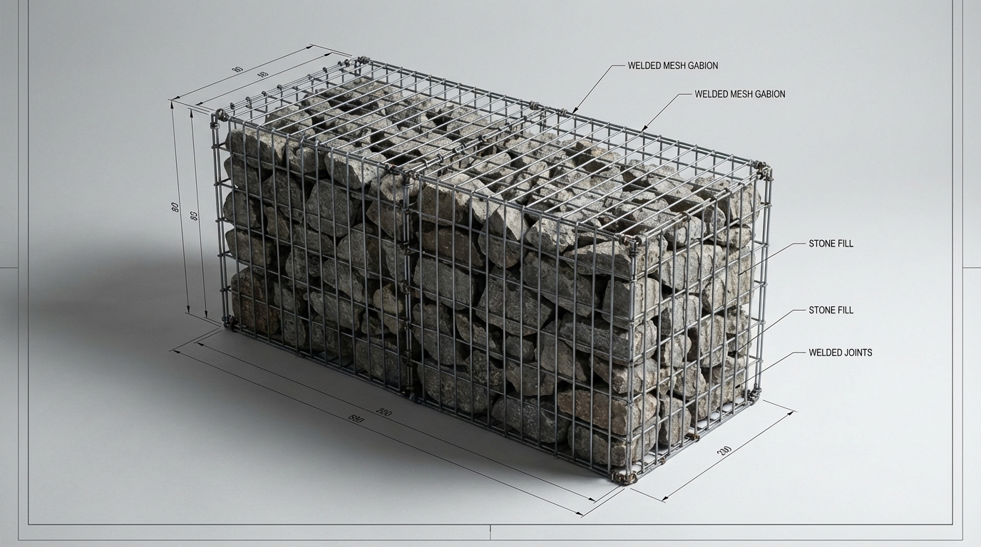 Схема конструкции сварного габиона с заполнением камнями