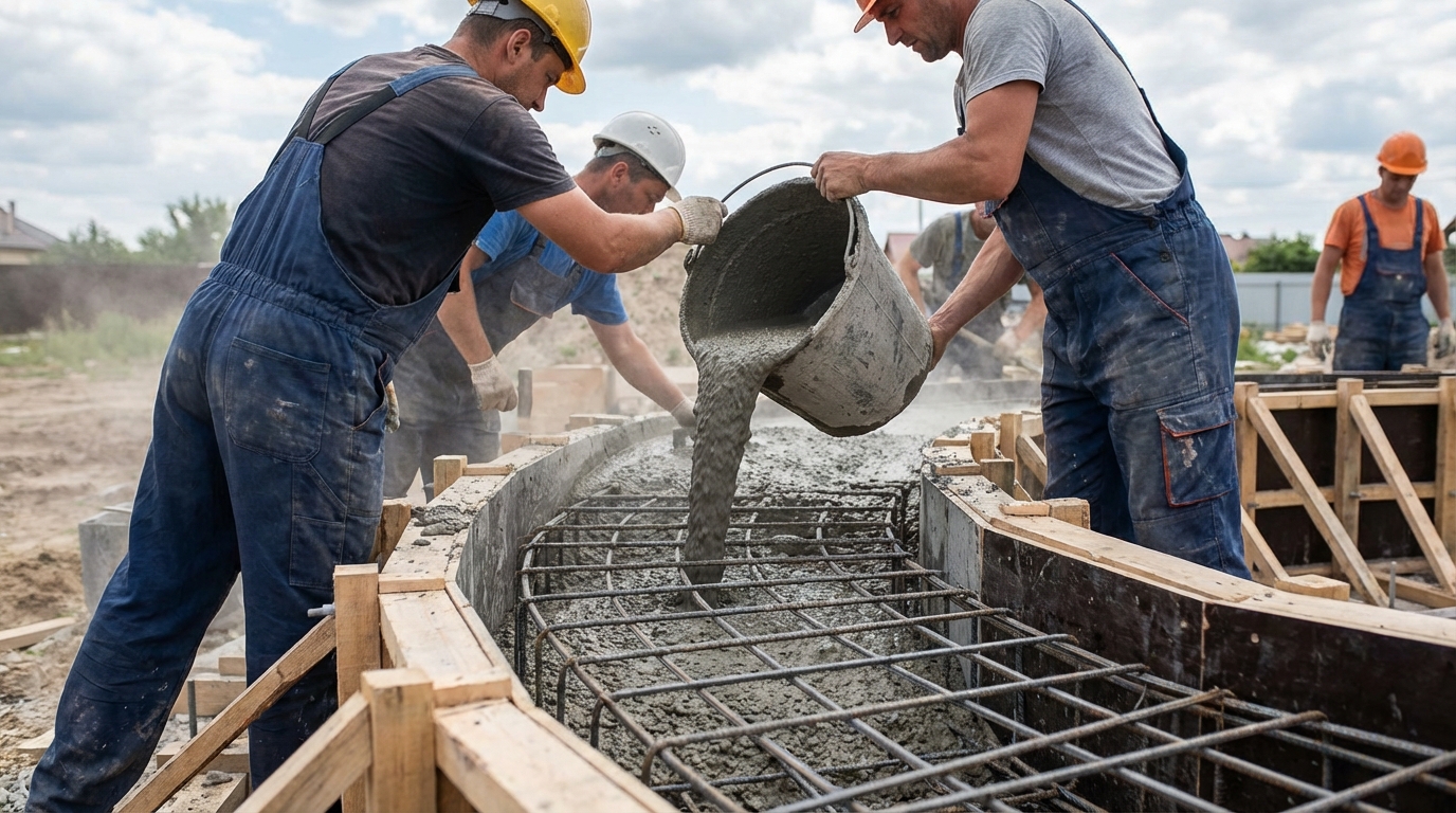 Строительство чаши бассейна: заливка бетона и армирование
