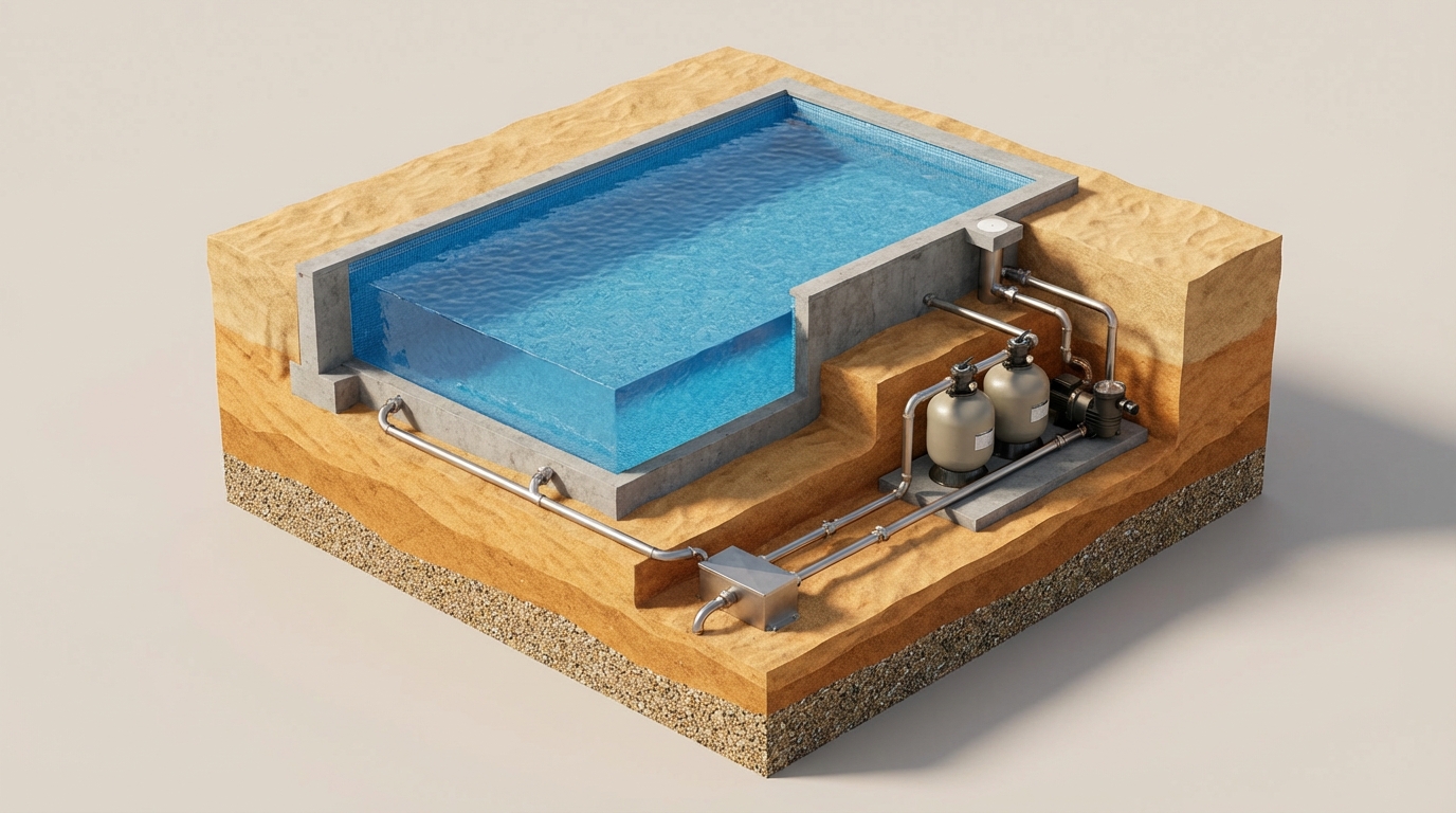 Схема дренажной системы для бассейна на южном грунте