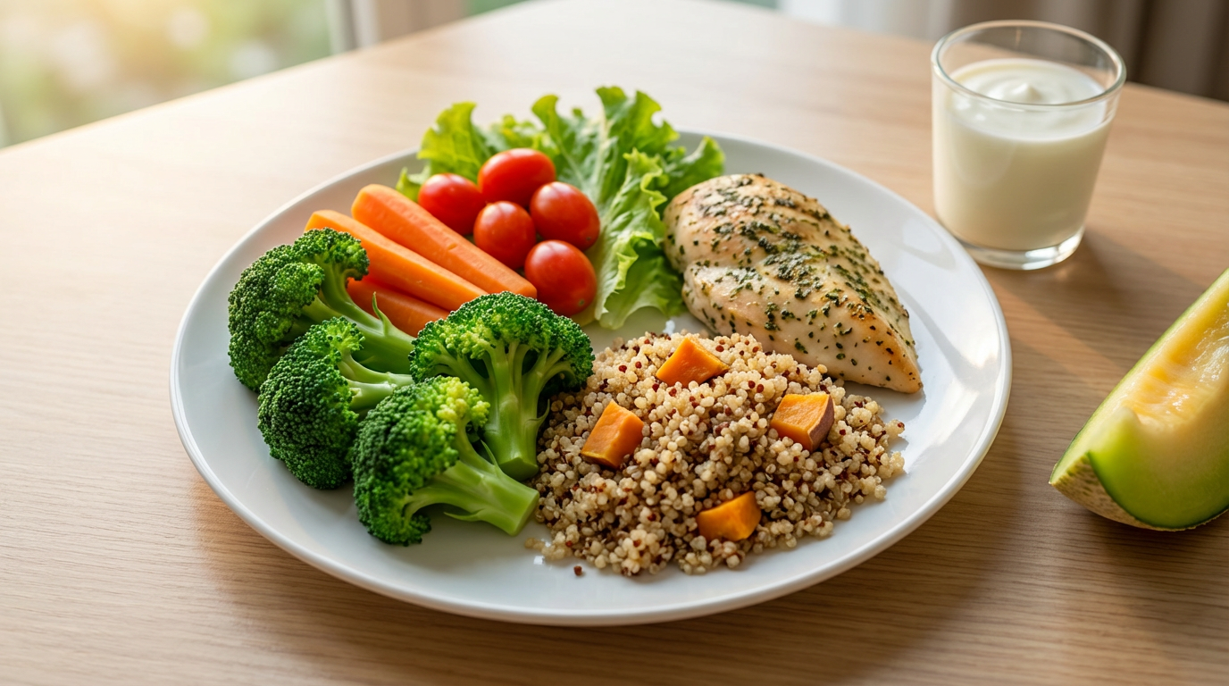 Балансированный рацион на тарелке для пожилого человека