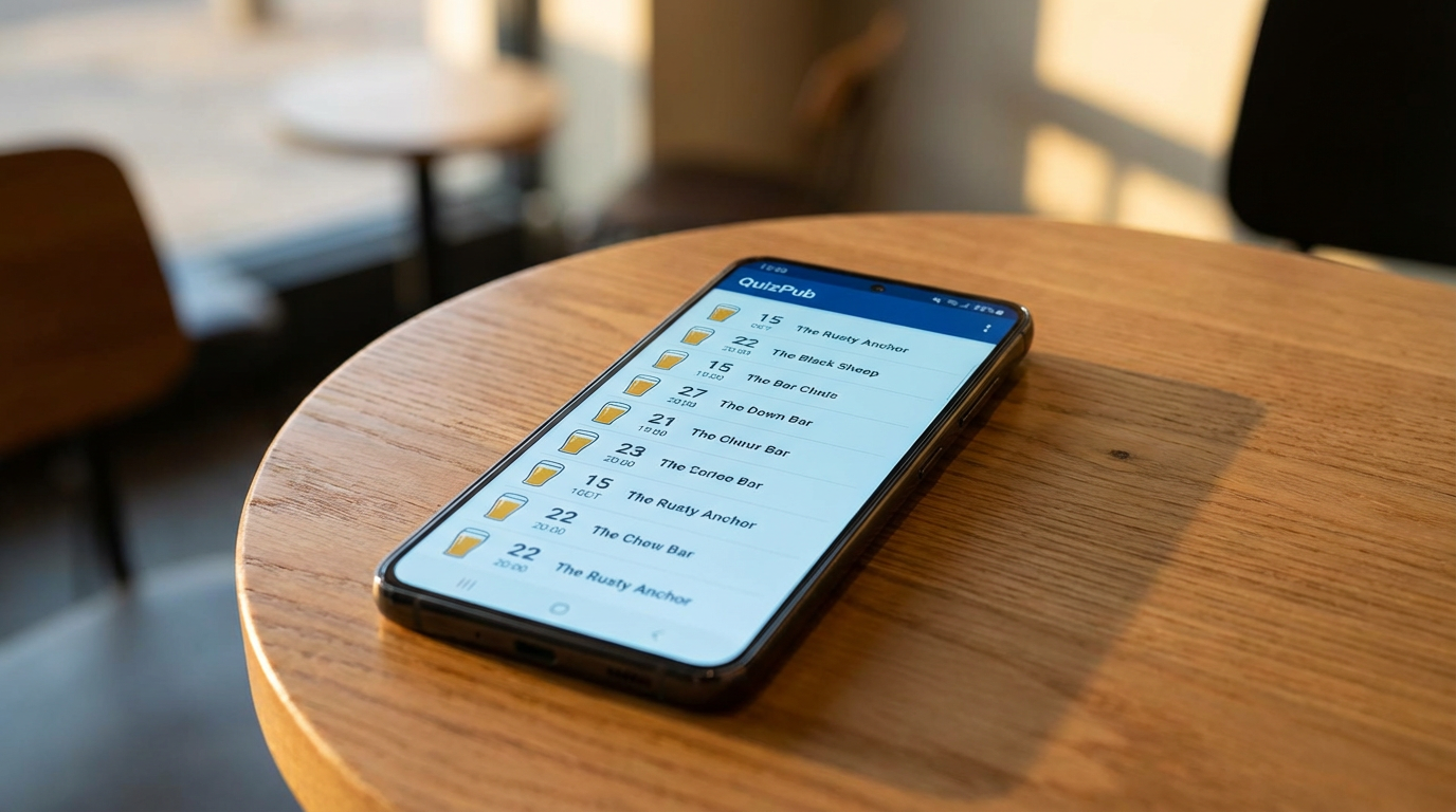 Скриншот приложения с расписанием барных квизов