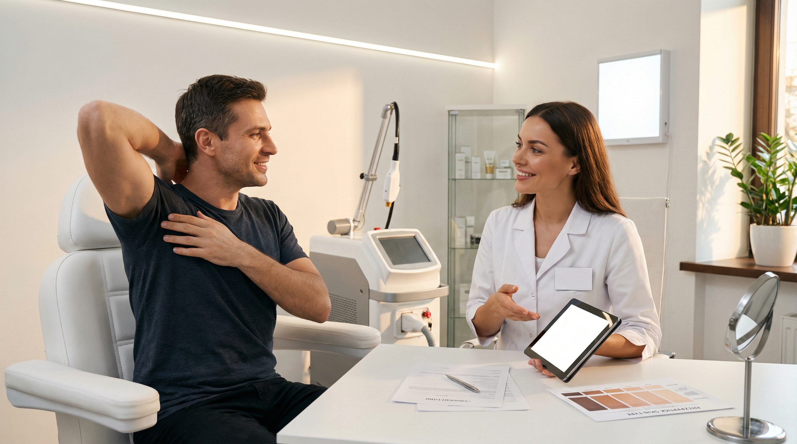 консультация врача-косметолога перед лазерной эпиляцией подмышек для мужчин