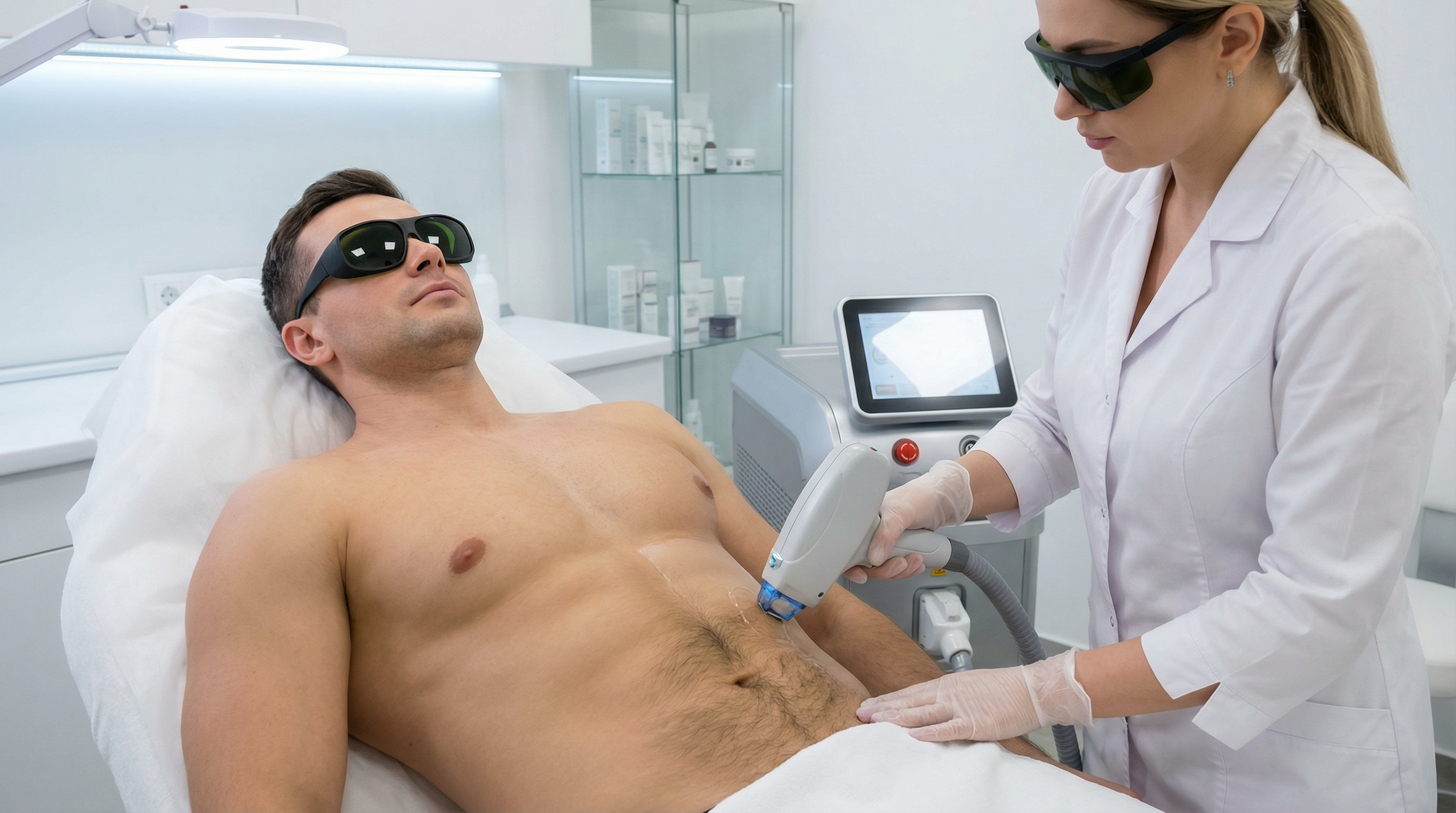 мужская лазерная эпиляция живота — процедура удаления волос лазером