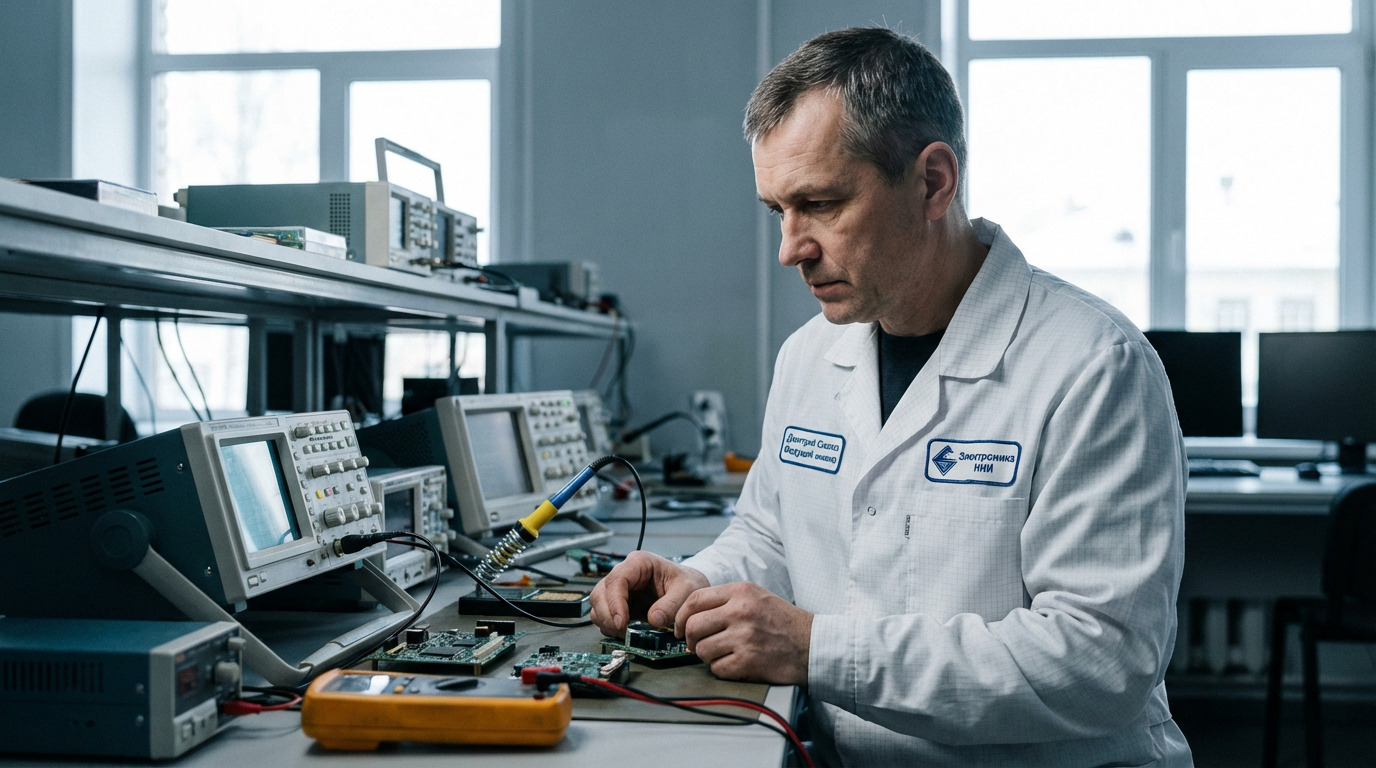 Дмитрий Соколов — портрет инженера-электроника в лабораторной обстановке