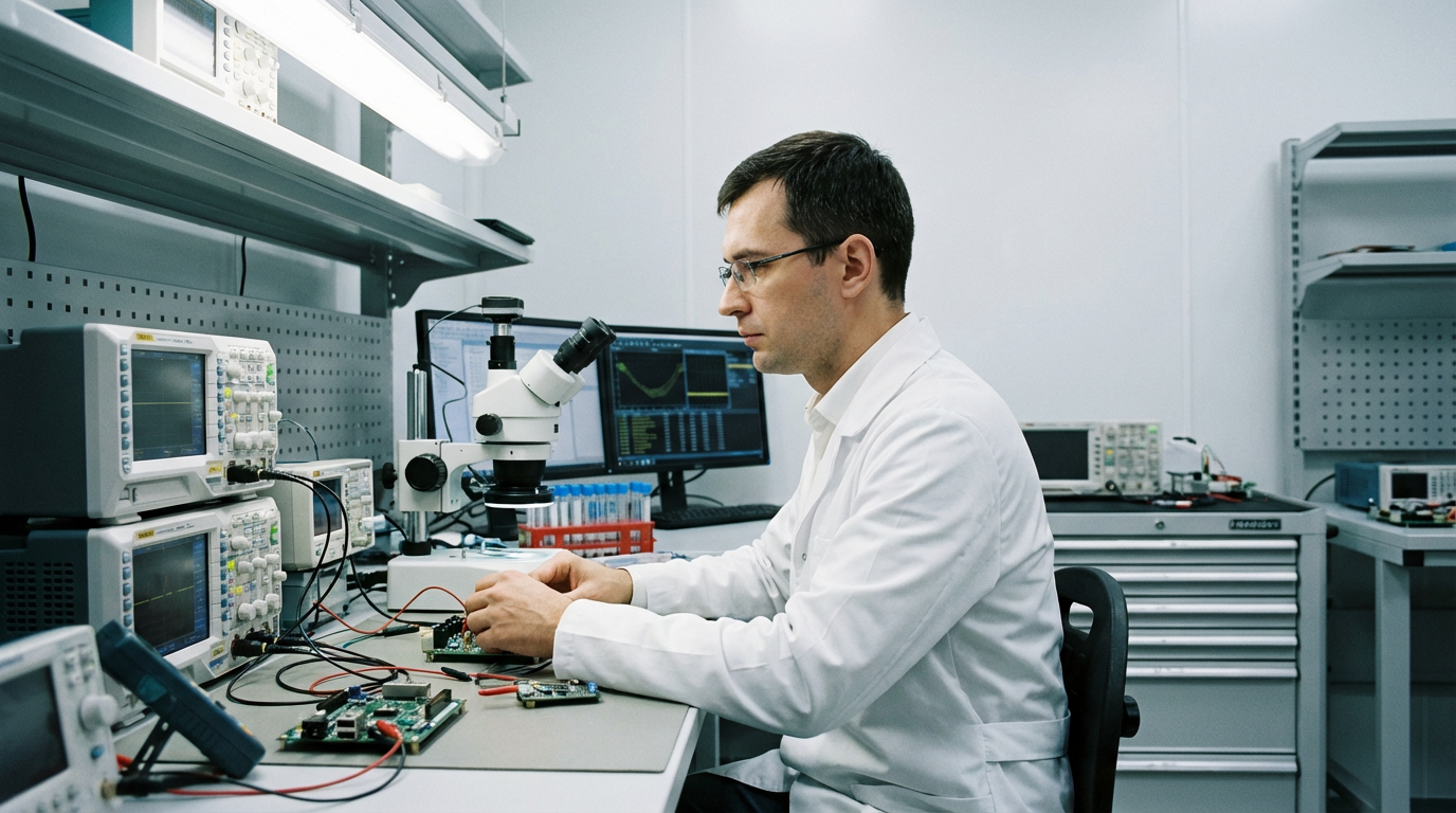 Дмитрий Козлов — профессиональное фото инженера в лабораторной обстановке с оборудованием