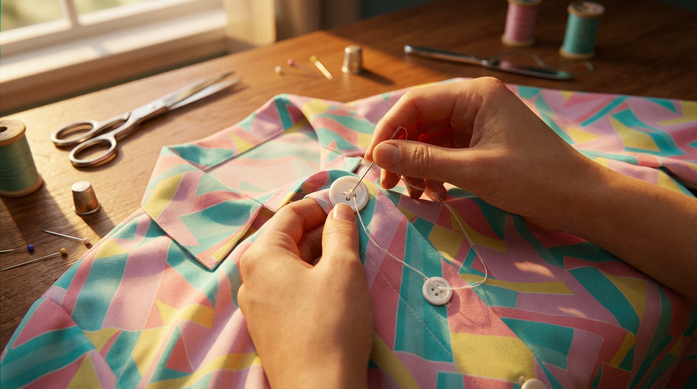 Пошаговая установка пуговиц на одежду в стиле 80-х