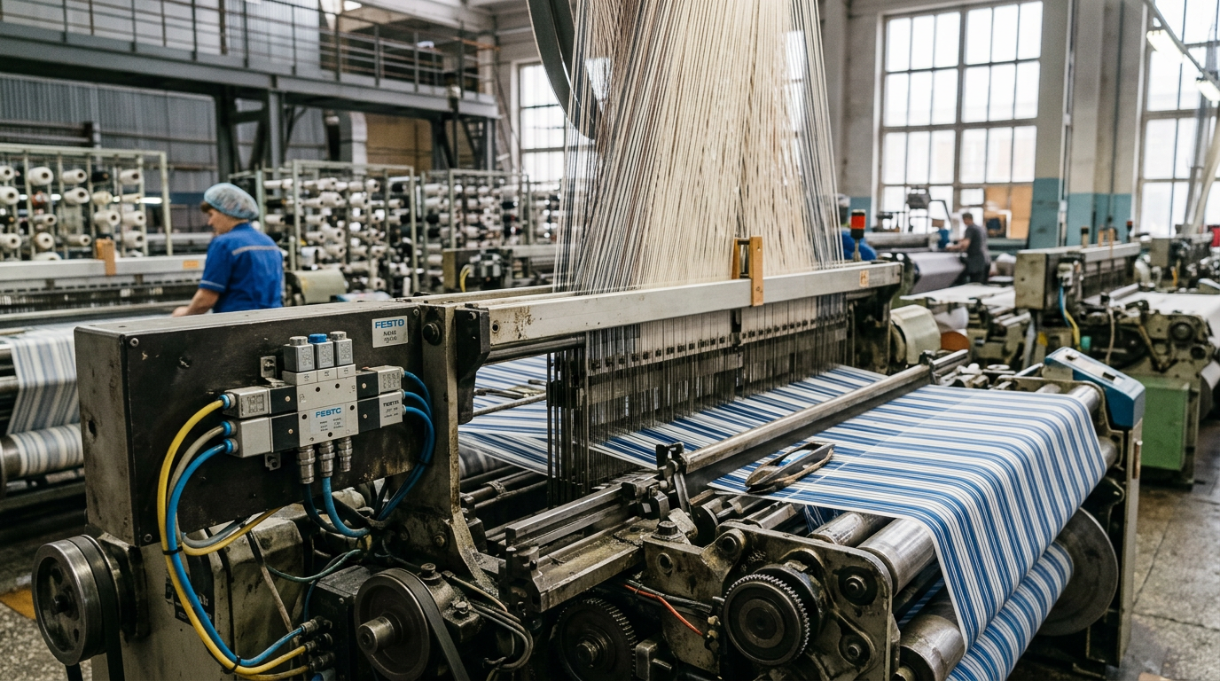 Ткацкий станок на фабрике в Иваново с аналогом распределителя Festo VUVS