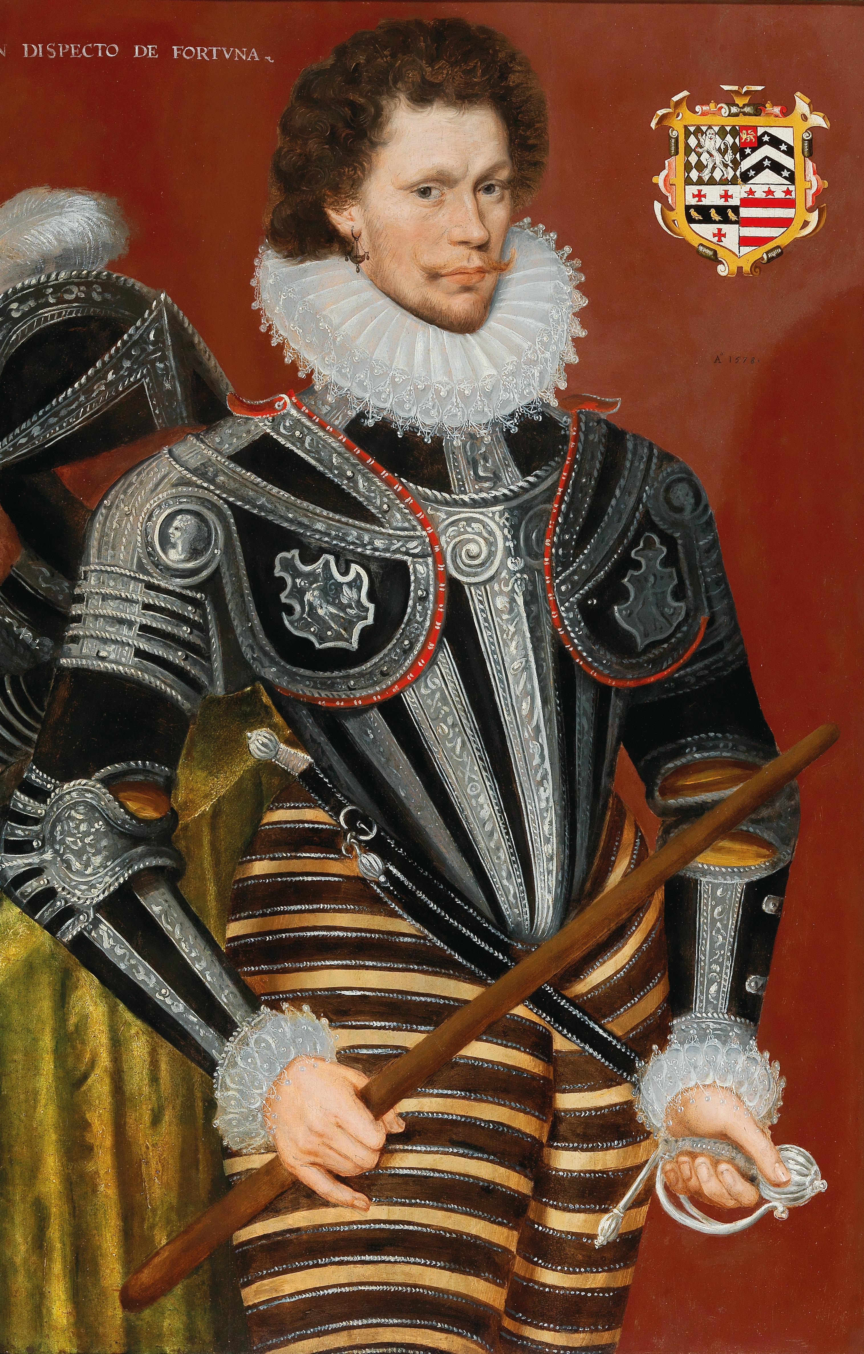1Attributed to Cornelis Ketel  l-(Gouda 1548–1616 Amsterdam)Portrait of Sir George Gill of Wyddial Hall, Hertfordshire, in an elaborate Italian armour,.jpg