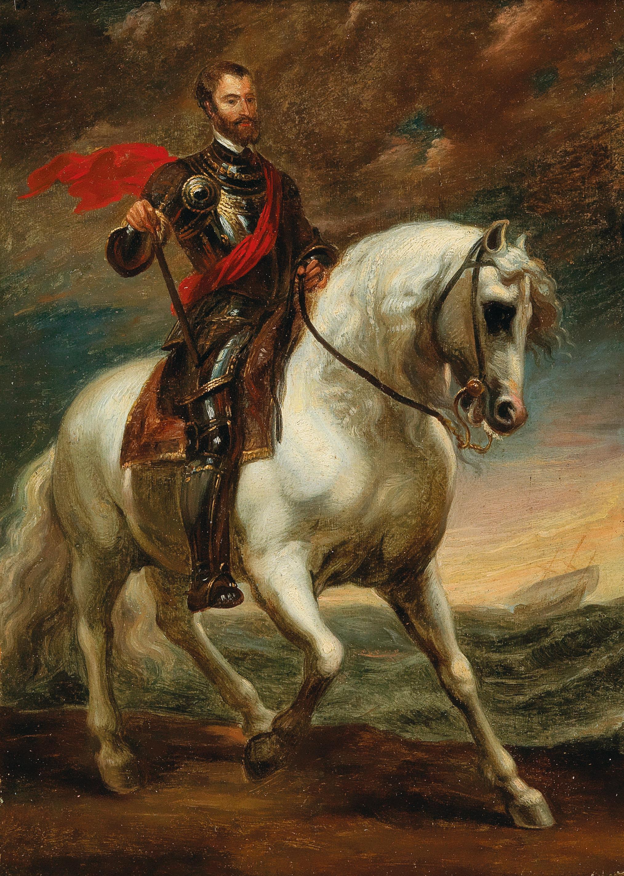41follower-of-anthony-van-dyck-A posthumous equestrian portrait of Emperor Charles V (1500–1558),.jpg