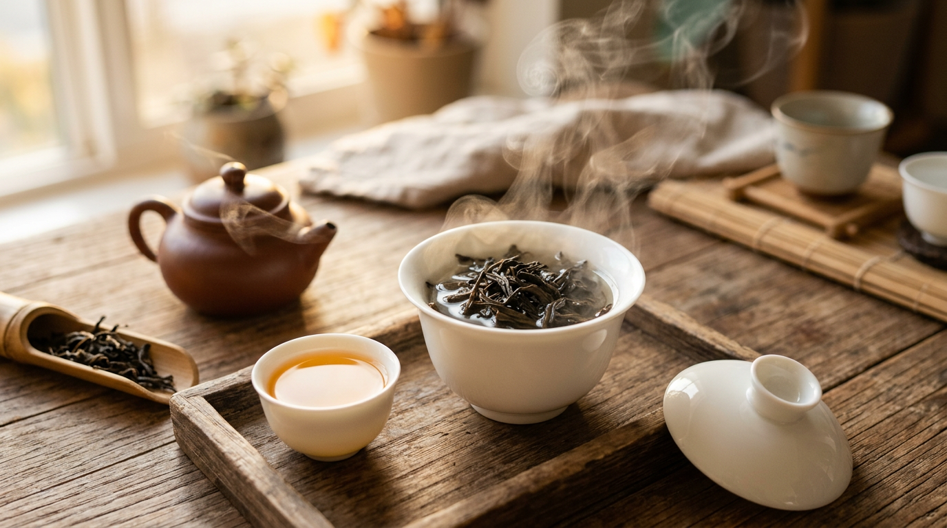 Процесс заваривания да хун пао в гайвани